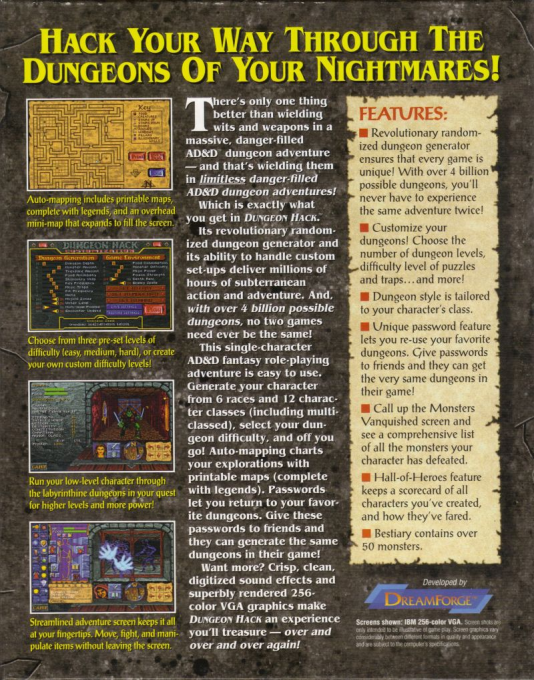 Dungeon Hack — box-2D-back (US)