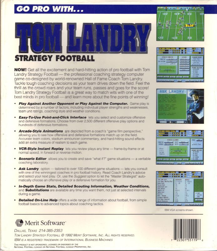 Tom Landry Strategy Football — box-2D-back (US)