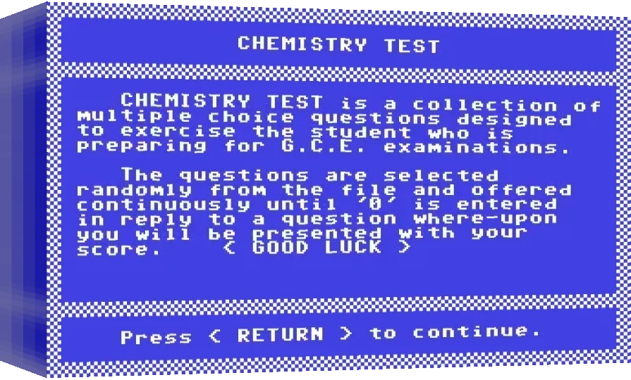 Chemistry Test : 'O' Level — box-3D (WOR)