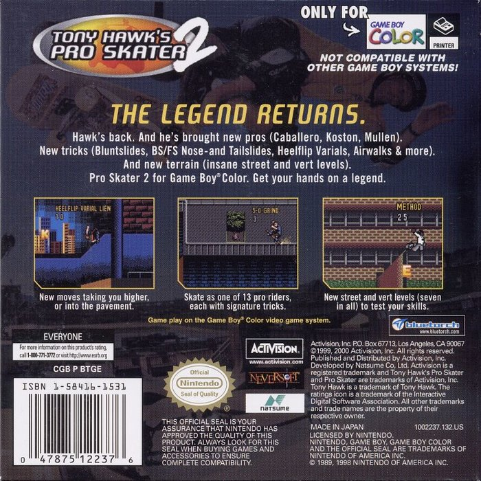 Tony Hawk's Pro Skater 2 — box-2D-back (US)