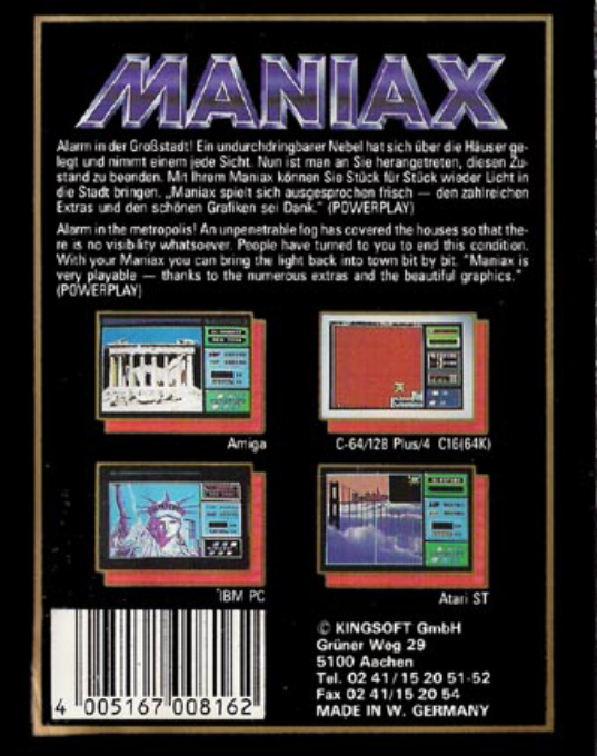 Maniax — box-2D-back (WOR)