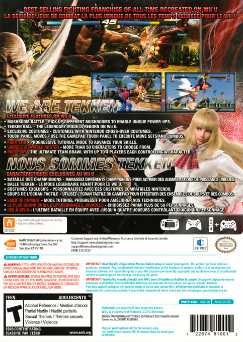 Tekken Tag Tournament 2 - Wii U Edition — box-2D-back (US)