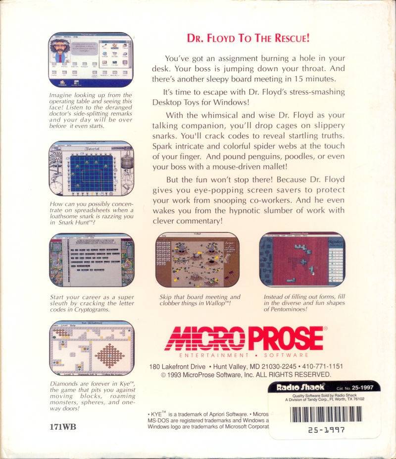 MicroProse Entertainment Pack Vol #1: Dr Floyd's Desktop Toys — box-2D-back (WOR)