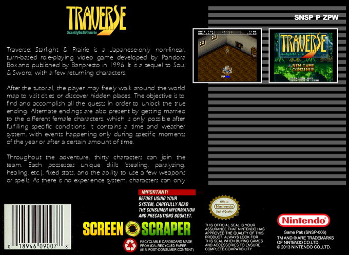 Traverse - Starlight And Prairie — box-2D-back (SS)