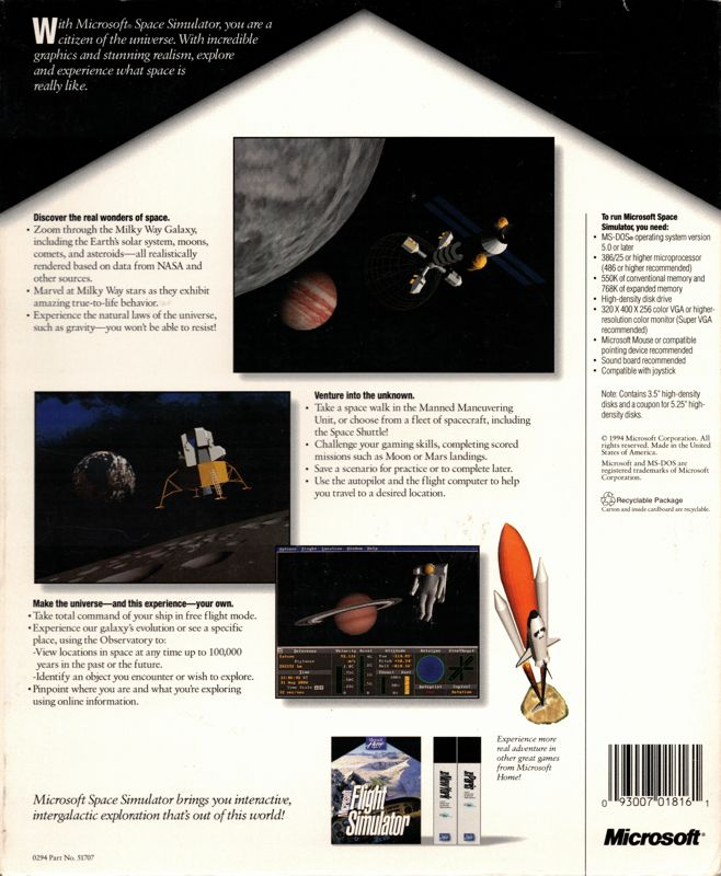 Microsoft Space Simulator — box-2D-back (US)