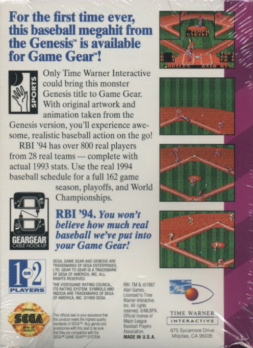 R.b.i. Baseball '94 — box-2D-back (US)