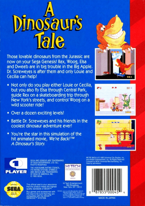Dinosaur's Tale, A — box-2D-back (US)