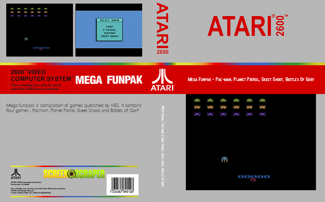 Mega Funpak - Pac-man, Planet Patrol, Skeet Shoot, Battles Of Gorf — box-texture (SS)