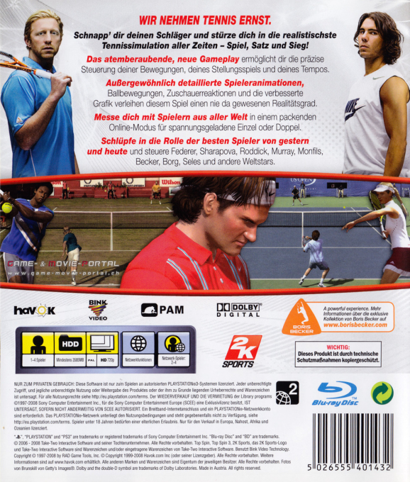 Top Spin 3 — box-2D-back (DE)