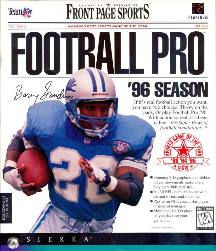 Front Page Sports - Football Pro '96 Season box art