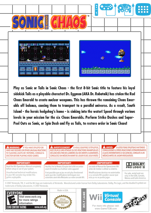 Sonic Chaos — box-2D-back (US)