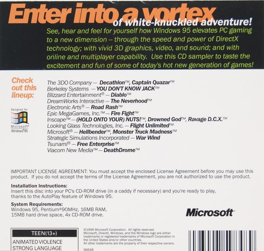Games Sampler 2 for Windows 95 — box-2D-back (WOR)