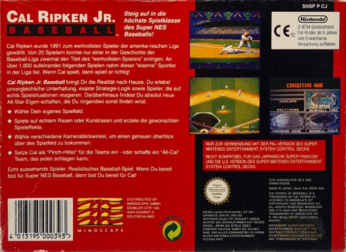 Cal Ripken Jr. Baseball — box-2D-back (DE)