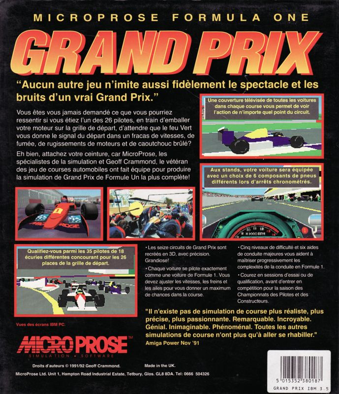 Microprose Formula One Grand Prix — box-2D-back (FR)