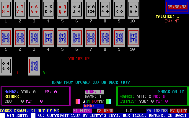 Tommy's Gin Rummy — ss (WOR)