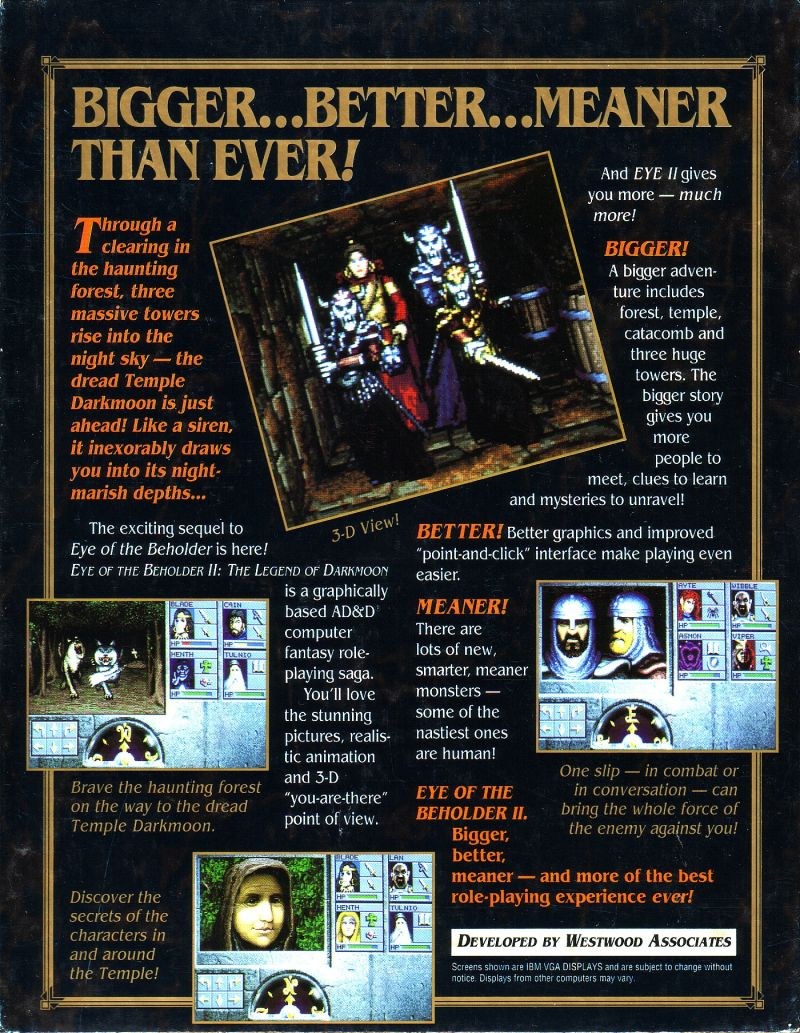 Eye Of The Beholder 2 - The Legend Of Darkmoon — box-2D-back (US)
