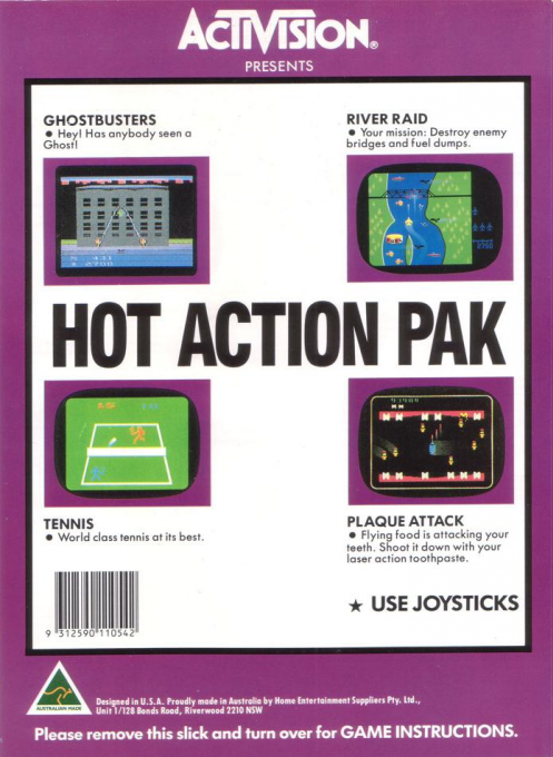 Hot Action Pak - Ghostbusters / Tennis / Plaque Attack / River Raid — box-2D-back (AU)