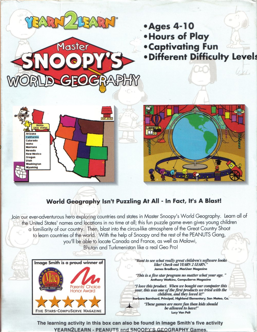 Yearn2Learn: Master Snoopy's World Geography — box-2D-back (US)