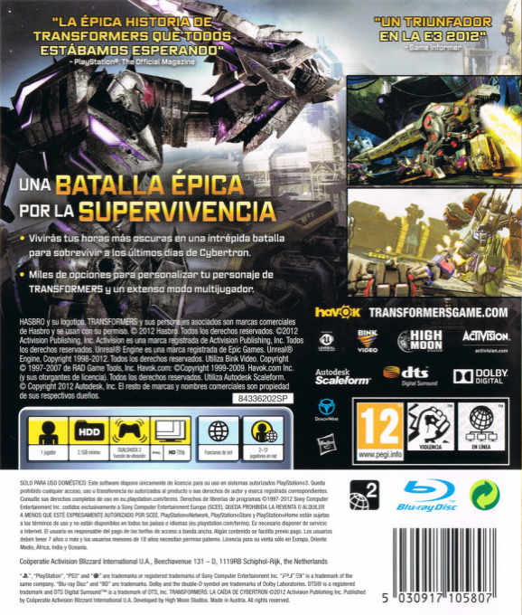 Transformers - Fall of Cybertron — box-2D-back (SP)
