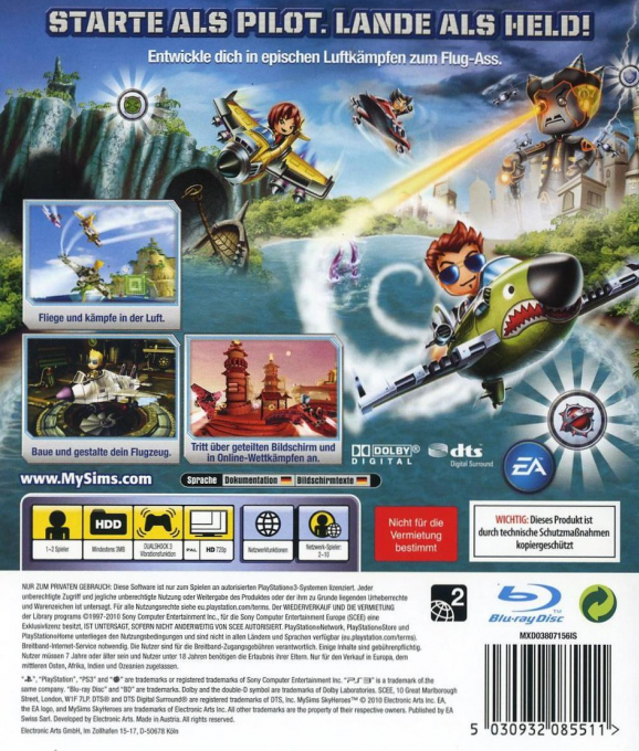 MySims SkyHeroes — box-2D-back (DE)