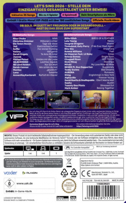 Let's Sing 2026 — box-2D-back (DE)