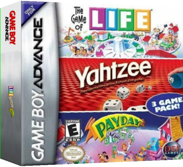 3 Game Pack! - The Game of Life + Payday + Yahtzee — box-3D (US)