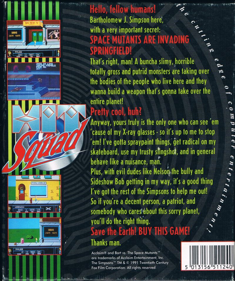 Simpsons - Bart Vs. The Space Mutants, The — box-2D-back (SE)