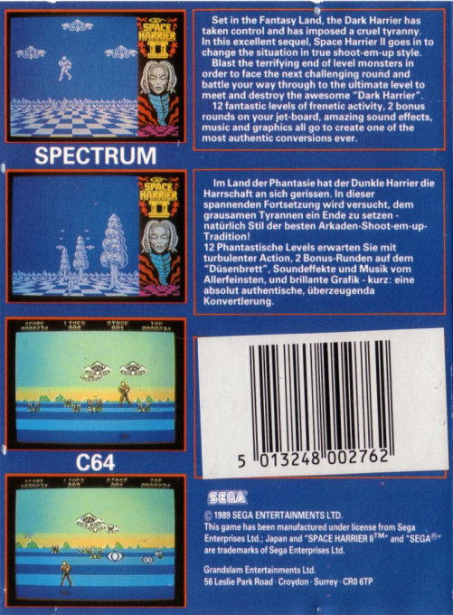 Space Harrier 2 — box-2D-back (EU)