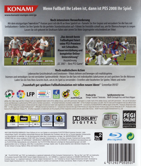 PES 2008 - Pro Evolution Soccer — box-2D-back (DE)
