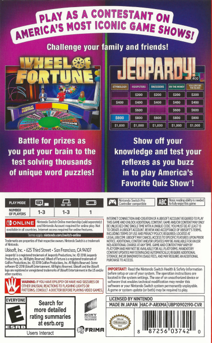 America's Greatest Game Shows - Wheel of Fortune & Jeopardy! — box-2D-back (US)