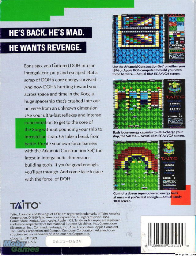 Arkanoid 2 - Revenge Of Doh — box-2D-back (US)
