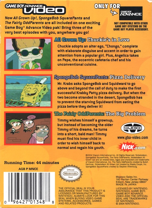 Game Boy Advance Video - Nicktoons Collection - Volume 1 — box-2D-back (CUS)