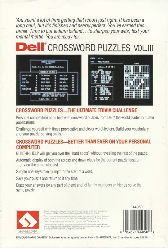 Dell Crossword Puzzles Volume 3 — box-2D-back (US)