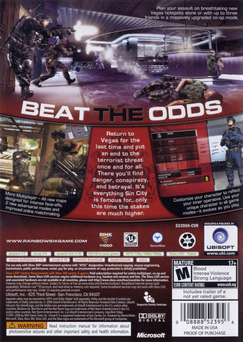 Tom Clancy's Rainbow Six - Vegas 2 - Complete Edition — box-2D-back (US)