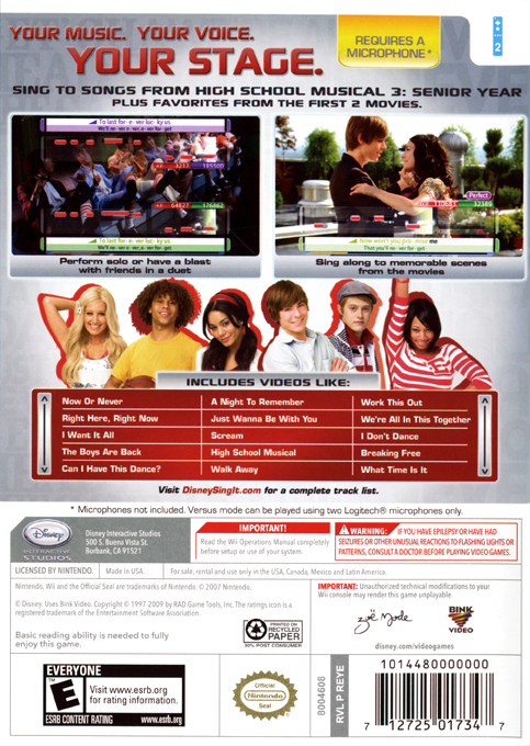 Disney Sing It! High School Musical 3 - Senior Year — box-2D-back (US)