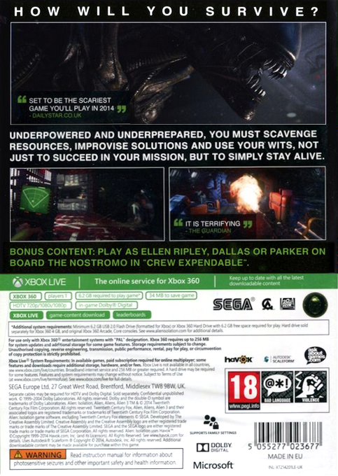 Alien - Isolation — box-2D-back (EU)