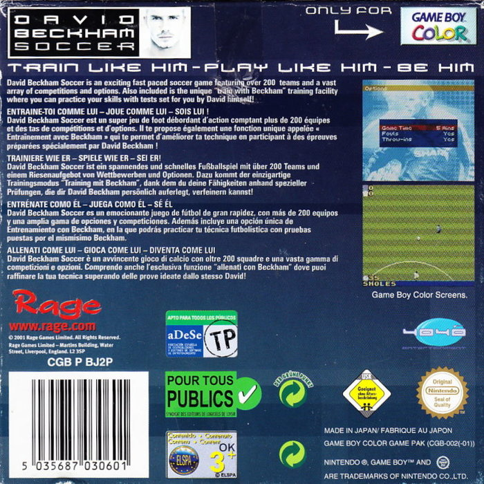 David Beckham Soccer — box-2D-back (EU)