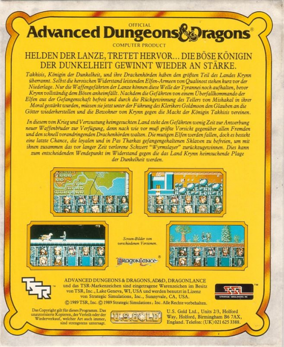 Advanced Dungeons & Dragons - Dragons of Flame - A DragonLance Action Game — box-2D-back (DE)