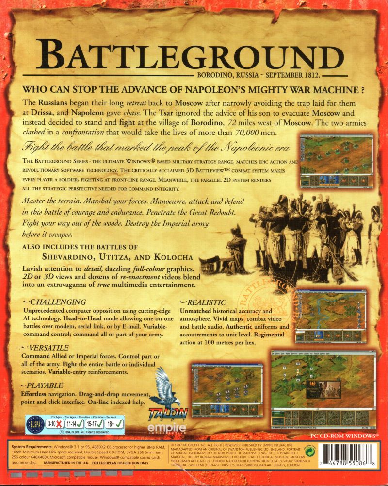 Battleground 6: Napoleon in Russia — box-2D-back (UK)