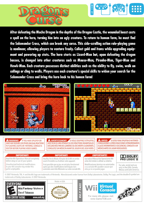 Dragon's Curse — box-2D-back (US)