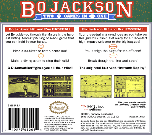 Bo Jackson - Two Games In One — box-2D-back (US)