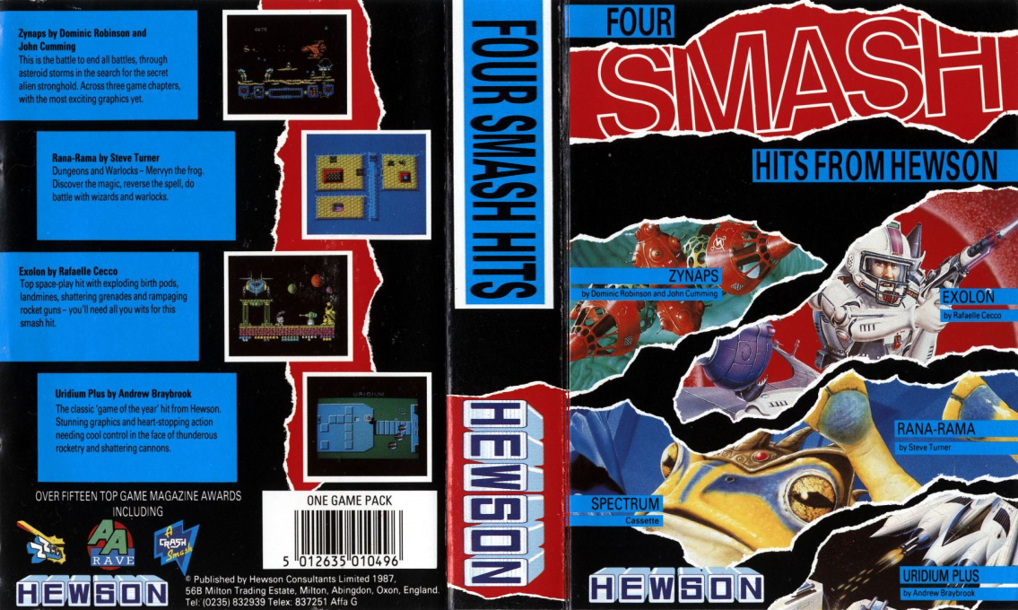 Four Smash Hits From Hewson - Exolon + Zynaps + Rana Rama + Uridium Plus — box-texture (UK)