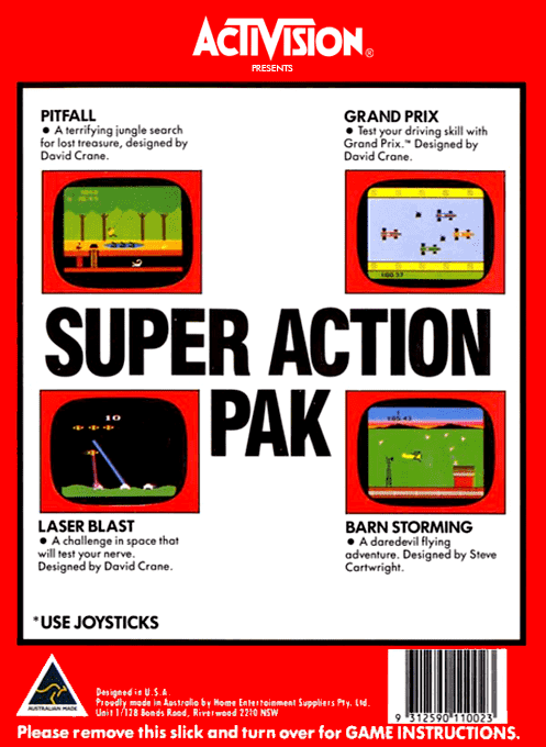 Super Action Pak - Pitfall / Grand Prix / Laser Blast / Barnstorming — box-2D-back (AU)