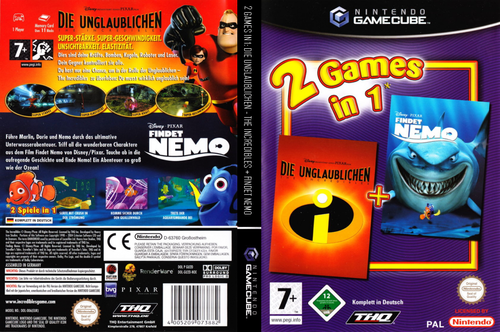 2 Games in 1 - Disney-Pixar Les Indestructibles + Disney-Pixar Le Monde de Nemo — box-texture (DE)
