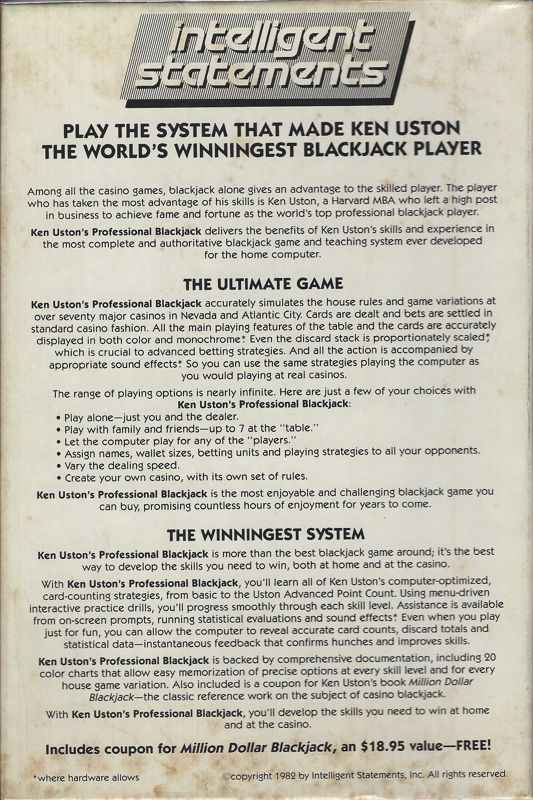Ken Uston's Professional Blackjack — box-2D-back (US)