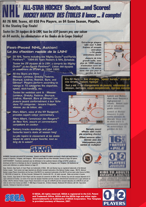 Nhl All-star Hockey '95 — box-2D-back (US)