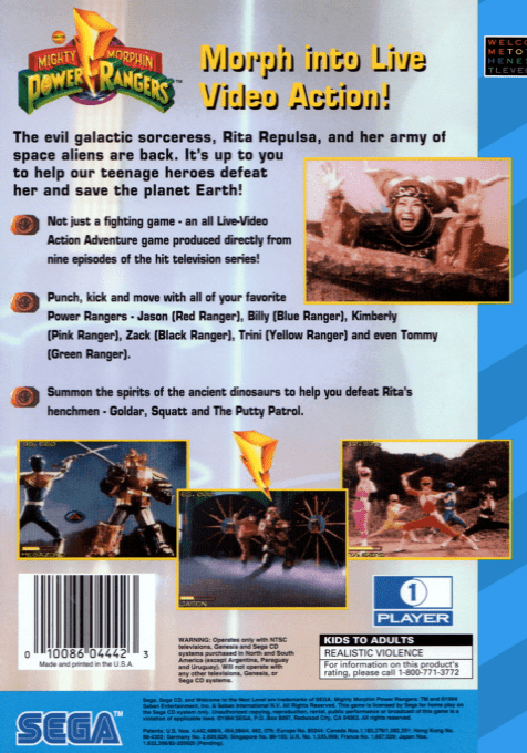 Mighty Morphin Power Rangers — box-2D-back (US)