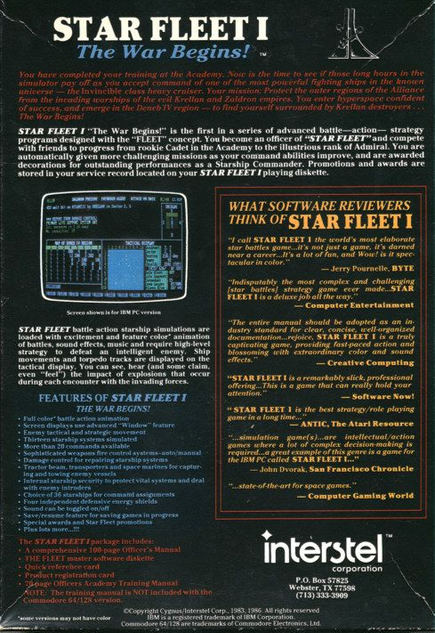 Star Fleet 1 - The War Begins! — box-2D-back (US)