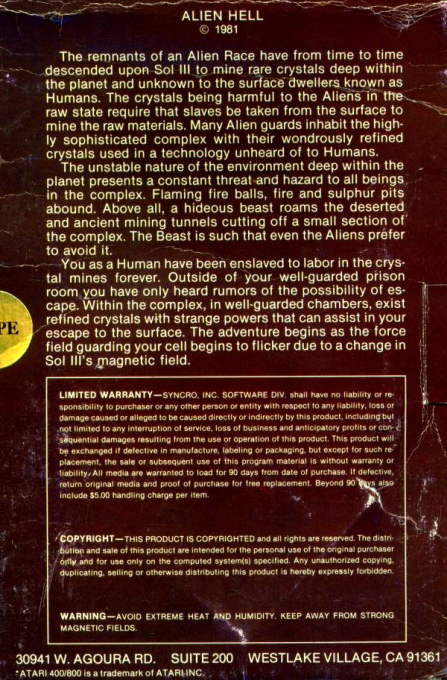Alien Hell — box-2D-back (WOR)