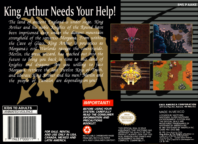King Arthur And The Knights Of Justice — box-2D-back (US)